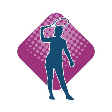 Hareketli bir bayan tenisçinin silueti. Raketle tenis oynayan bir kadının silueti..