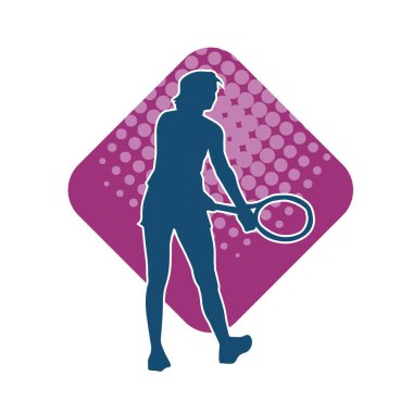 Hareketli bir bayan tenisçinin silueti. Raketle tenis oynayan bir kadının silueti..