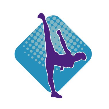 Dövüş sanatları pozu veren bir erkeğin silueti. Dövüş sanatları ustasının silueti tekme atma pozu veriyor..