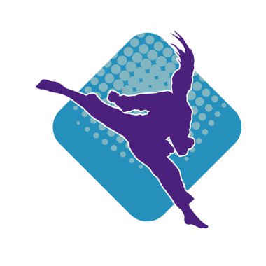 Dövüş sanatları pozu veren bir erkeğin silueti. Dövüş sanatları ustasının silueti tekme atma pozu veriyor..