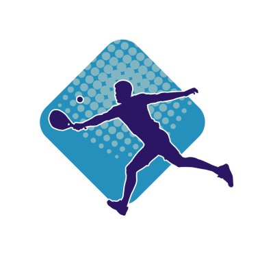 Hareketli bir erkek tenisçinin silueti. Raketle tenis oynayan bir adamın silueti..