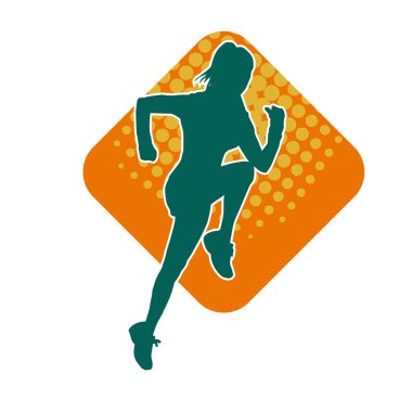 Koşan bir kadının silueti. Dişi bir koşunun silueti.