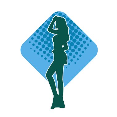 Dar kıyafetli genç, zayıf bir kadın modelin silueti. Dişi poziyonunda zayıf bir kadının silueti..