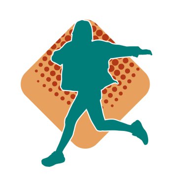 Hareketli bir kadın dansçının silueti. Mutlu dans eden bir kadının silueti..