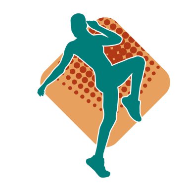 Hareketli bir kadın dansçının silueti. Mutlu dans eden bir kadının silueti..