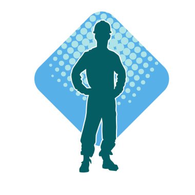 İnşaat işçisi kostümlü bir adamın silueti. İnşaat işçisinin silueti pozda.. 