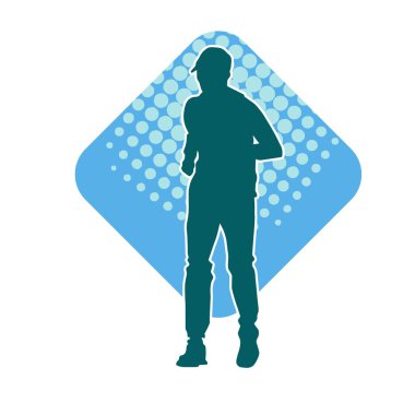 Sıska, koşan bir erkeğin silueti. Sportif bir adamın silueti koşu yapıyor..