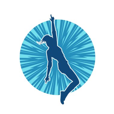 Hareketli bir kadın dansçının silueti. Dans eden zayıf bir kadının silueti..