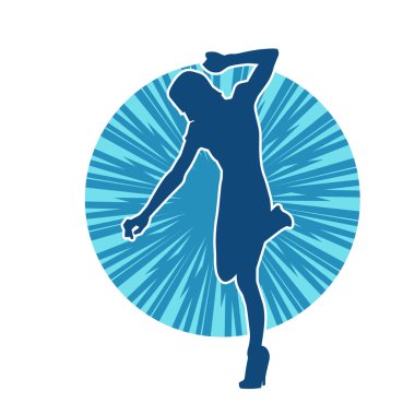 Hareketli bir kadın dansçının silueti. Dans eden zayıf bir kadının silueti..