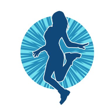 Hareketli bir kadın dansçının silueti. Dans eden zayıf bir kadının silueti..