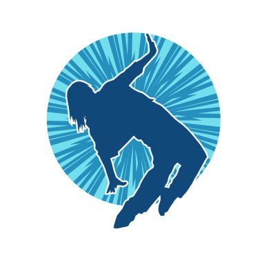 Hareketli bir kadın dansçının silueti. Dans eden zayıf bir kadının silueti..