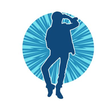 Hareketli bir kadın dansçının silueti. Dans eden zayıf bir kadının silueti..