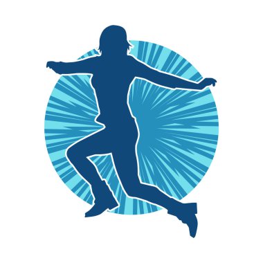 Hareketli bir kadın dansçının silueti. Dans eden zayıf bir kadının silueti..