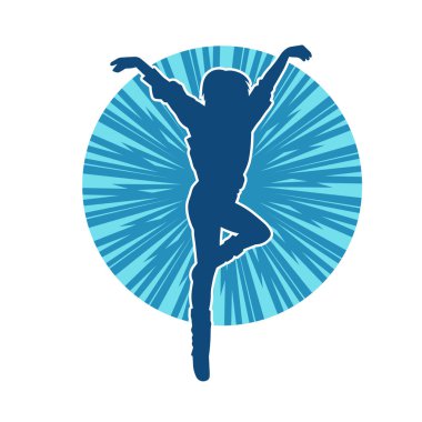 Hareketli bir kadın dansçının silueti. Dans eden zayıf bir kadının silueti..