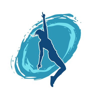 Hareketli bir kadın dansçının silueti. Dans eden zayıf bir kadının silueti..