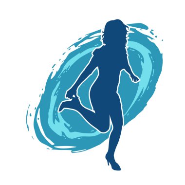 Hareketli bir kadın dansçının silueti. Dans eden zayıf bir kadının silueti..