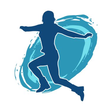 Hareketli bir kadın dansçının silueti. Dans eden zayıf bir kadının silueti..