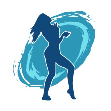 Hareketli bir kadın dansçının silueti. Dans eden zayıf bir kadının silueti..