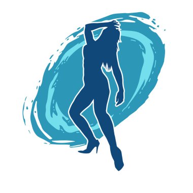 Hareketli bir kadın dansçının silueti. Dans eden zayıf bir kadının silueti..