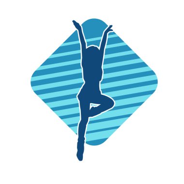 Hareketli bir kadın dansçının silueti. Dans eden zayıf bir kadının silueti..