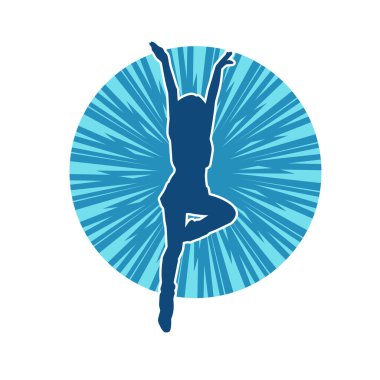 Hareketli bir kadın dansçının silueti. Dans eden zayıf bir kadının silueti..