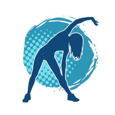 Zayıf kadın silueti egzersiz yapıyor. Spor yapan, spor yapan bir kadının silüeti.. 