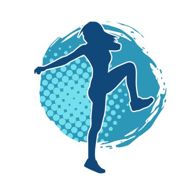 Zayıf kadın silueti egzersiz yapıyor. Spor yapan, spor yapan bir kadının silüeti.. 