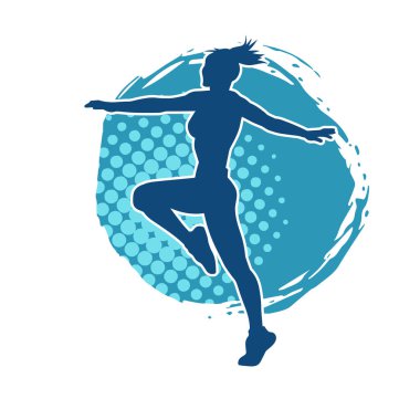 Zayıf kadın silueti egzersiz yapıyor. Spor yapan, spor yapan bir kadının silüeti.. 