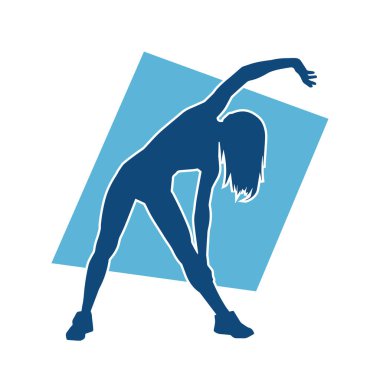 Zayıf kadın silueti egzersiz yapıyor. Spor yapan, spor yapan bir kadının silüeti.. 