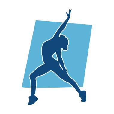 Zayıf kadın silueti egzersiz yapıyor. Spor yapan, spor yapan bir kadının silüeti.. 