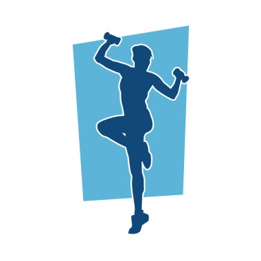 Zayıf kadın silueti egzersiz yapıyor. Spor yapan, spor yapan bir kadının silüeti.. 