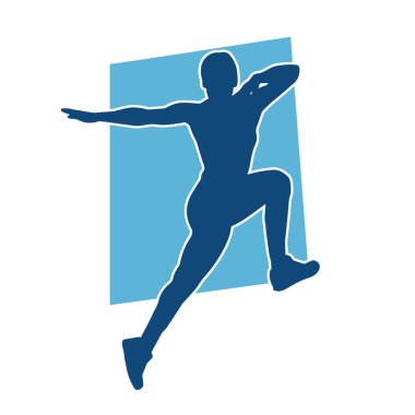 Zayıf kadın silueti egzersiz yapıyor. Spor yapan, spor yapan bir kadının silüeti.. 