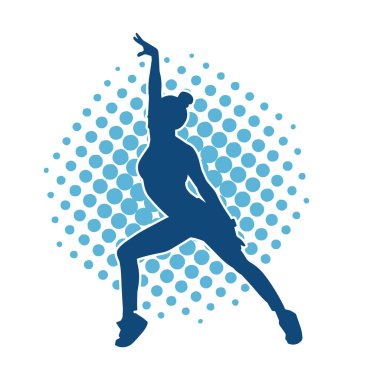 Zayıf kadın silueti egzersiz yapıyor. Spor yapan, spor yapan bir kadının silüeti.. 