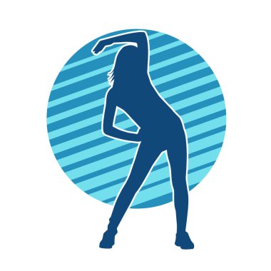 Zayıf kadın silueti egzersiz yapıyor. Spor yapan, spor yapan bir kadının silüeti.. 