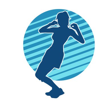 Hareketli bir kadın dansçının silueti. Dans eden zayıf bir kadının silueti..