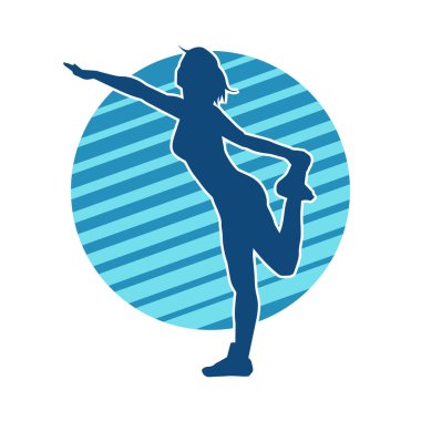 Zayıf kadın silueti egzersiz yapıyor. Spor yapan, spor yapan bir kadının silüeti.. 