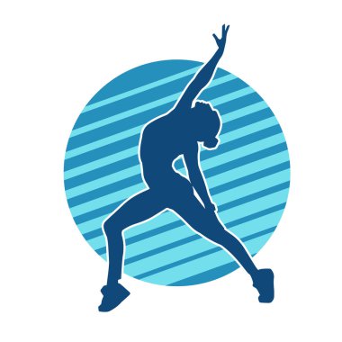 Zayıf kadın silueti egzersiz yapıyor. Spor yapan, spor yapan bir kadının silüeti.. 