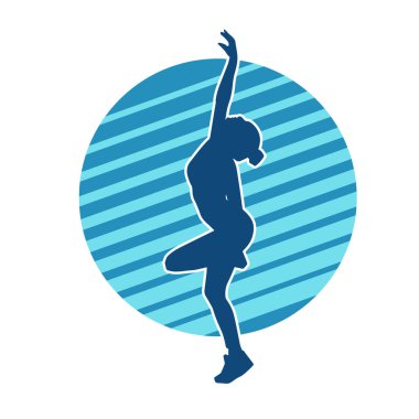 Zayıf kadın silueti egzersiz yapıyor. Spor yapan, spor yapan bir kadının silüeti.. 