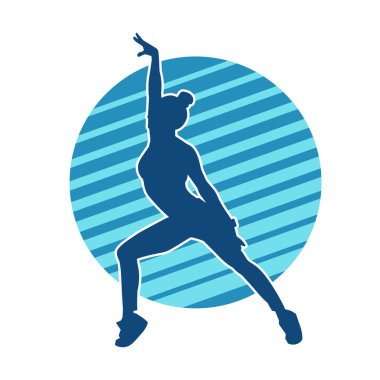 Zayıf kadın silueti egzersiz yapıyor. Spor yapan, spor yapan bir kadının silüeti.. 