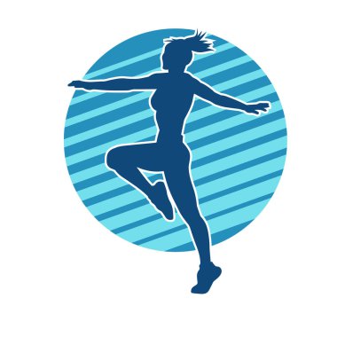 Zayıf kadın silueti egzersiz yapıyor. Spor yapan, spor yapan bir kadının silüeti.. 