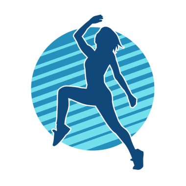 Zayıf kadın silueti egzersiz yapıyor. Spor yapan, spor yapan bir kadının silüeti.. 