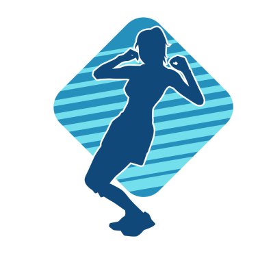 Hareketli bir kadın dansçının silueti. Dans eden zayıf bir kadının silueti..