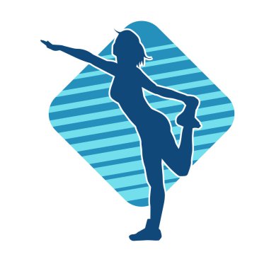 Zayıf kadın silueti egzersiz yapıyor. Spor yapan, spor yapan bir kadının silüeti.. 