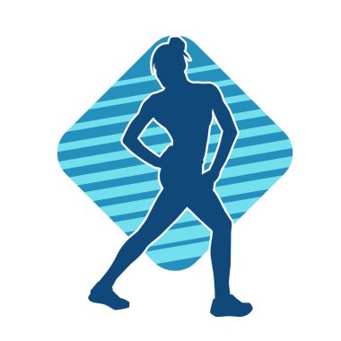 Zayıf kadın silueti egzersiz yapıyor. Spor yapan, spor yapan bir kadının silüeti.. 