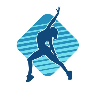 Zayıf kadın silueti egzersiz yapıyor. Spor yapan, spor yapan bir kadının silüeti.. 