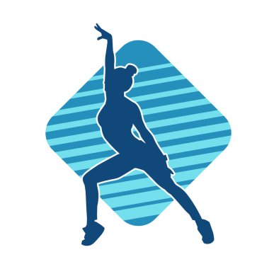 Zayıf kadın silueti egzersiz yapıyor. Spor yapan, spor yapan bir kadının silüeti.. 