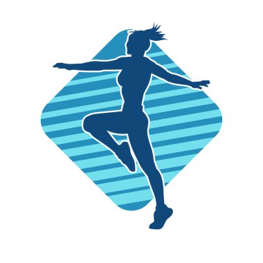 Zayıf kadın silueti egzersiz yapıyor. Spor yapan, spor yapan bir kadının silüeti.. 