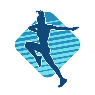 Zayıf kadın silueti egzersiz yapıyor. Spor yapan, spor yapan bir kadının silüeti.. 