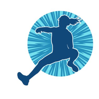 Hareketli bir kadın dansçının silueti. Dans eden zayıf bir kadının silueti..