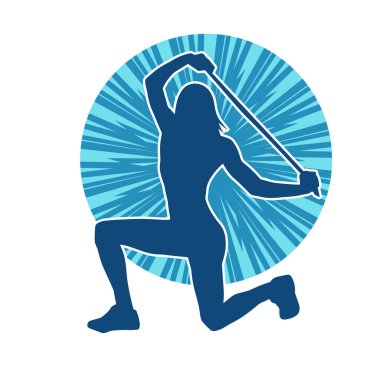 Zayıf kadın silueti egzersiz yapıyor. Spor yapan, spor yapan bir kadının silüeti.. 